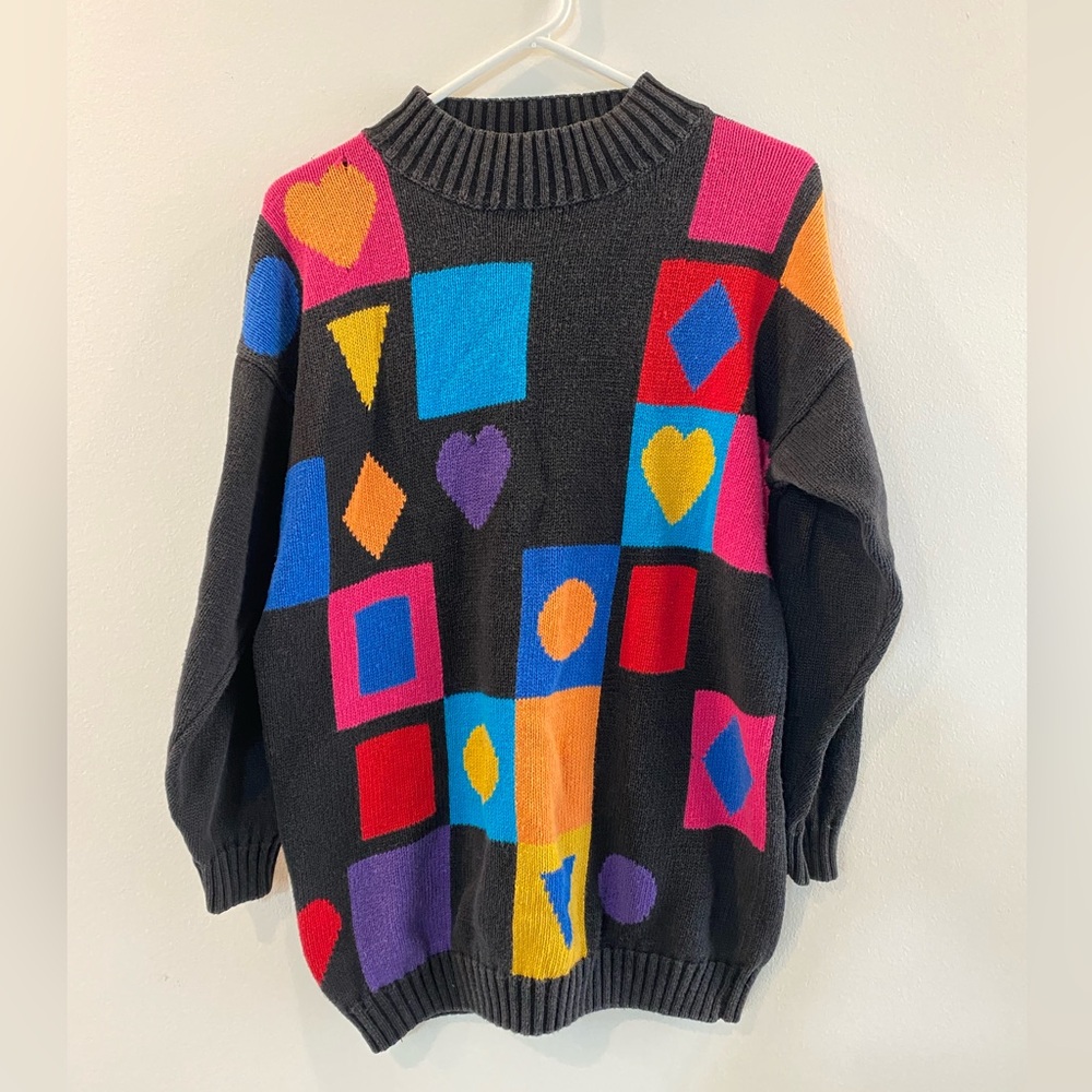 Black Geometric & Heart 80s Sweater